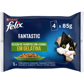 Comida Húmida Para Gato Adulto Fantastic Seleção Legumes Em Gelatina Purina Felix 4 X 85 g