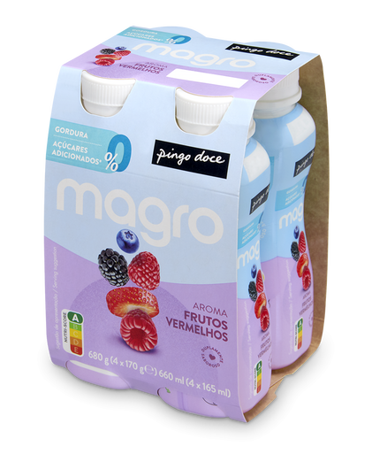 Iogurte Líquido Magro 00% Frutos Vermelhos Pack 4 Pingo Doce 4x0.17Kg