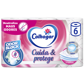 Papel Higiénico 3 Folhas Cuida & Protege Branco Colhogar 6 Rolos