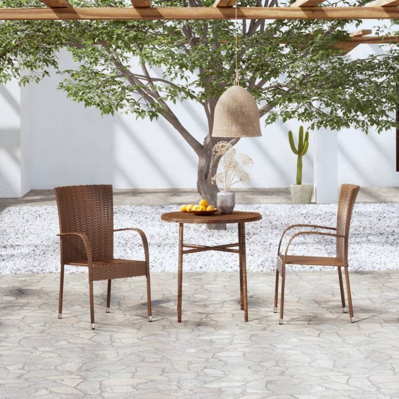Hkh 3 Pcs Conjunto De Jantar Para Jardim Vime Pe Castanho - Marrom