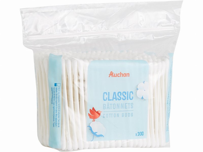 Cotonetes Auchan Ziplock Algodão Com Cabo Papel 300Un