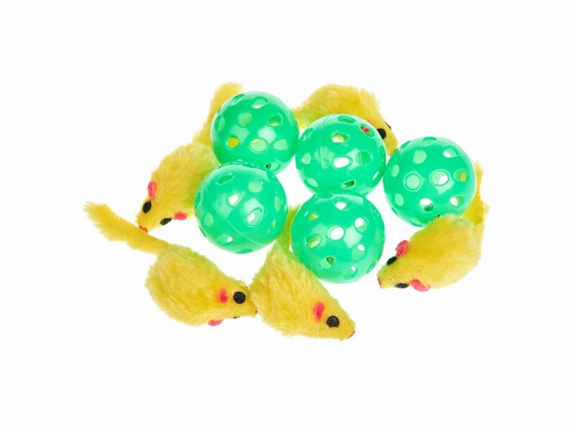 Conjunto De 10 Brinquedos Auchan Amarelo 5 Ratinhos+5 Bolas
