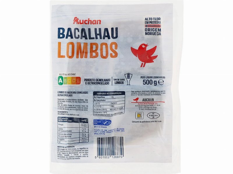 Bacalhau Demolhado Auchan Lombos Noruega Msc 500 g