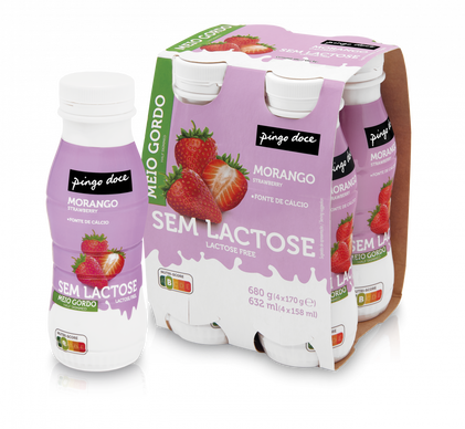 Iogurte Líquido Sem Lactose Morango Pack 4 Pingo Doce 4x0.17L