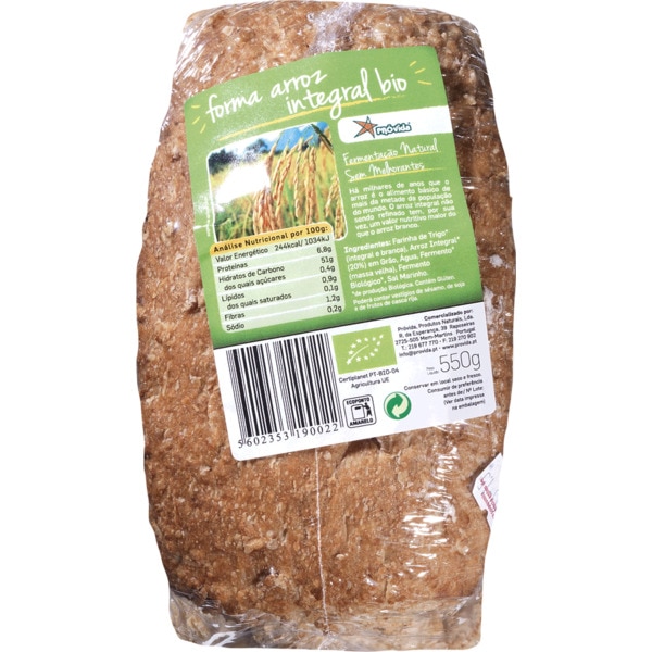 Pão De Forma De Arroz Integral Biológico 550 g