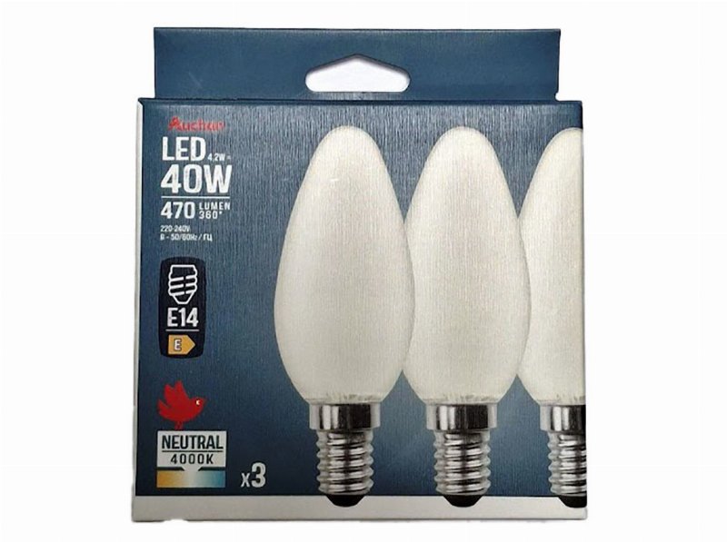 Lâmpada Vela Led E14 Auchan 40W Eq Luz Branca 3 Unidades