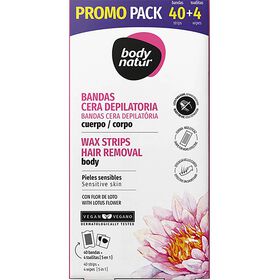 Bandas Depilatórias Cera Corpo E Toalhitas Pele Sensível Body Natur 40 Un + 4 Un