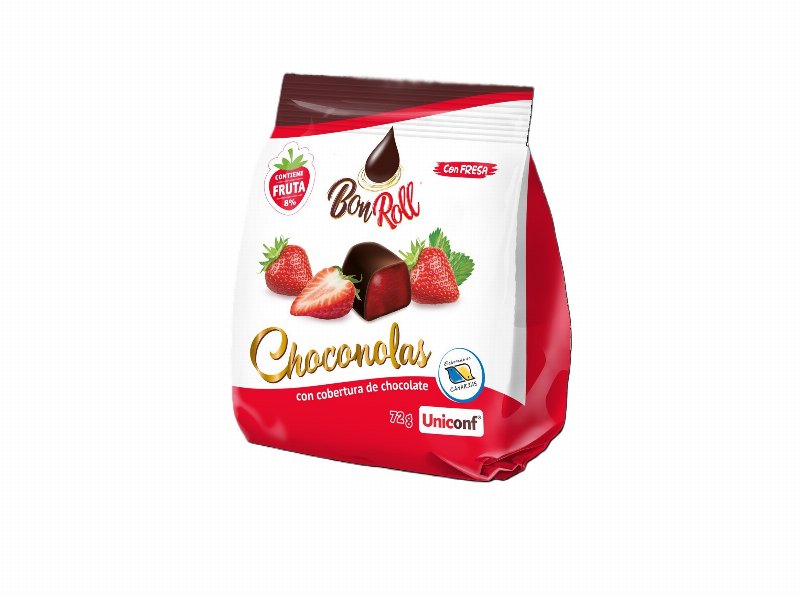 Gomas Bon Roll Morango Cobertura Chocolate Negro 72 g
