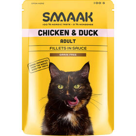 Comida Húmida Para Gato Adulto Sem Cereais Frango E Pato Saquetas Smaak 100 g