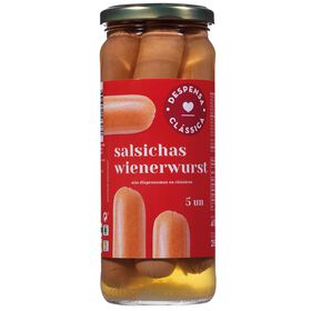 Salsichas Tipo Alemãs Frasco 5 Un Sem Glúten Despensa Clássica 410 gr (Peso Escorrido 250 gr)