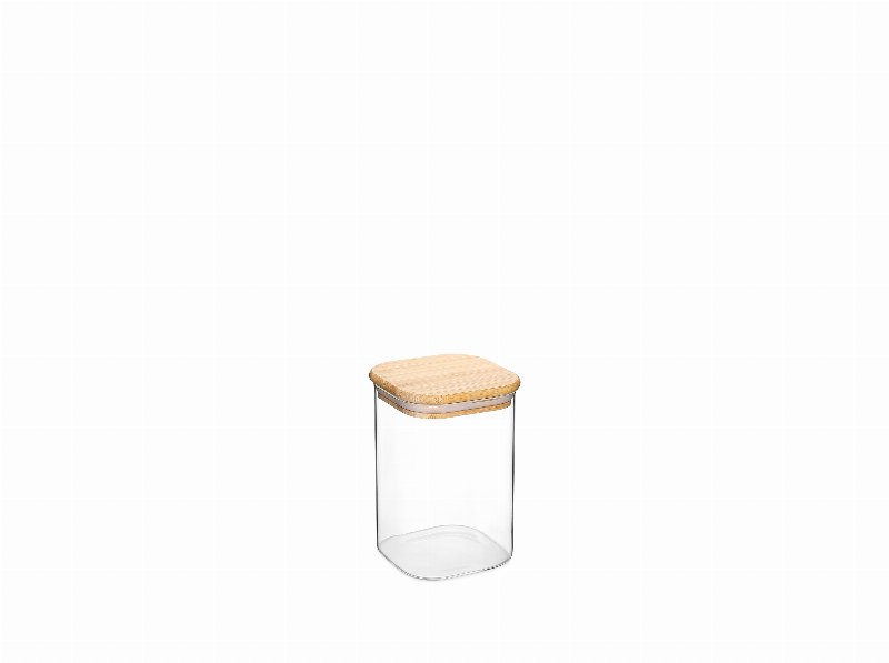Frasco Vidro Quadrado Tampa Bambu 1100 ml