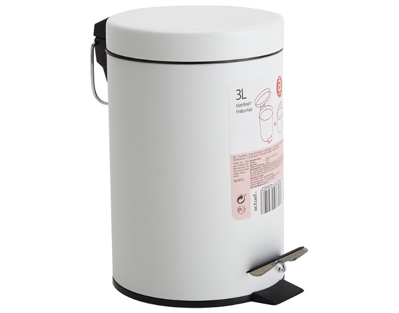 Balde Para Wc Redondo Actuel Metal Branco 3 l