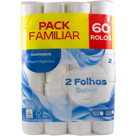 Papel Higiénico 2 Folhas Suave Continente 60 Rolos