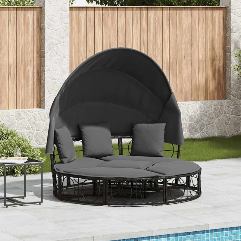 Hkh Cama Lounge De Exterior C/ Toldo E Almofadões Vime Pe - Preto