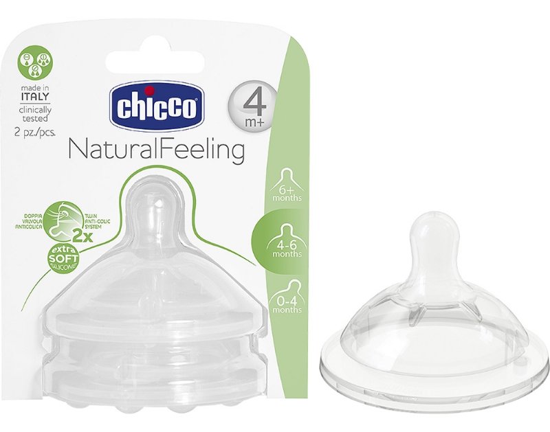 Tetina Chicco Natural Feeling Silicone Fluxo Regulavel 4M+ 2Un