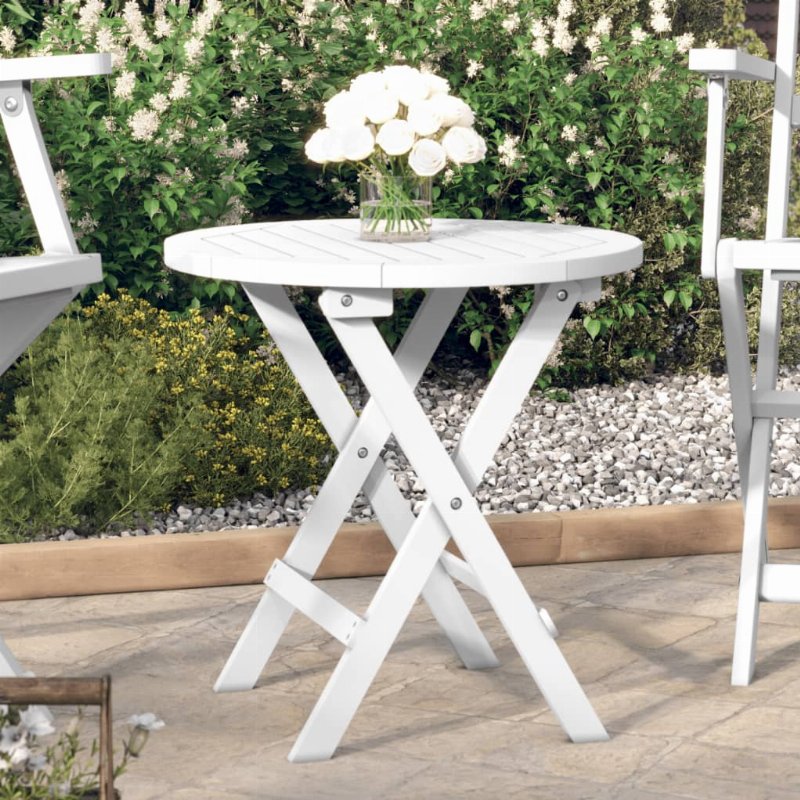 Hkh Mesa De Jardim Dobrável Ã˜ 46 Cm Madeira De Acácia Maciça Branco - Marrom