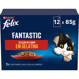 Comida Húmida Para Gato Fantastic Seleção Do Campo Em Gelatina Purina Felix 12 X 85 g