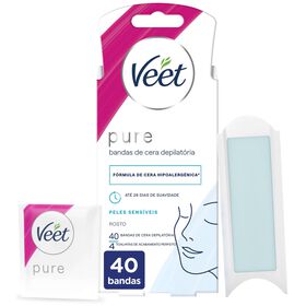 Bandas Depilatórias Cera Fria Pure Faciais Pele Sensível Veet 40 Un