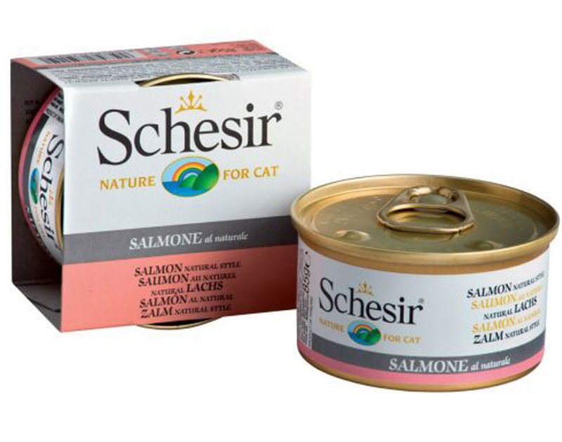 Comida Húmida Para Gato Schesir Lata Com Salmão Ao Natural 85 g