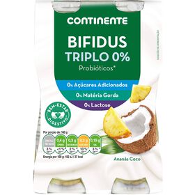 Iogurte Líquido Bifidus Triplo 0% Ananás E Coco Sem Lactose Continente 640 gr (4 Un)