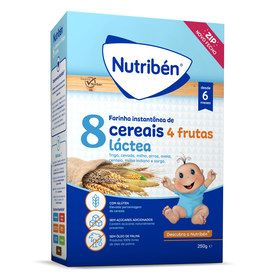 Papa Infantil Farinha Láctea 8 Cereais 4 Frutas +6M Nutribén 250 gr
