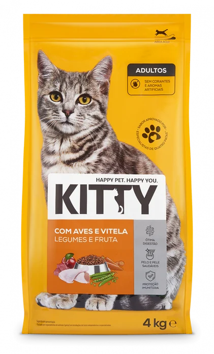 Comida Seca Para Gato Com Carnes, Legumes E Fruta Kitty 4Kg