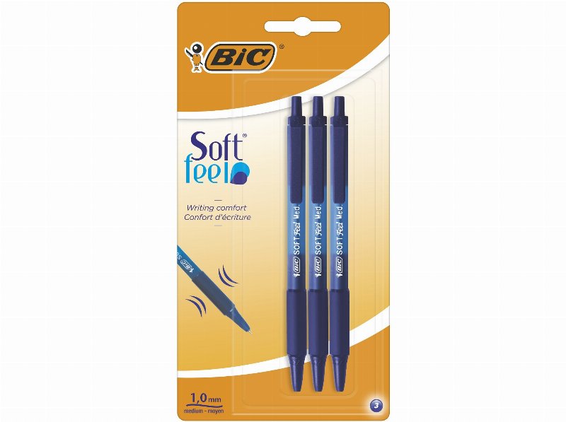 Esferográfica Soft Feel Bic Clic Grip Azul 3 Unidades