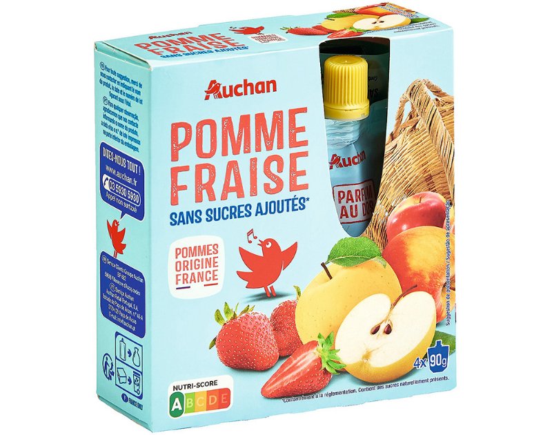 Puré Auchan Maçã Morango 360 g (4 X