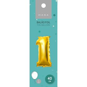 Balão Foil 40Cm Nº 1 Dourado Kasa