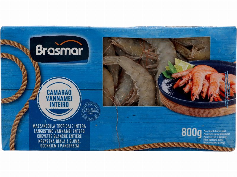Camarão Vannamei Brasmar Inteiro 40/50 Ultracongelado 800 g