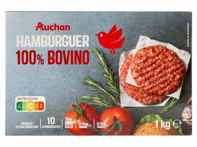 Hambúrguer Auchan 100% Bovino 10Un 1 kg
