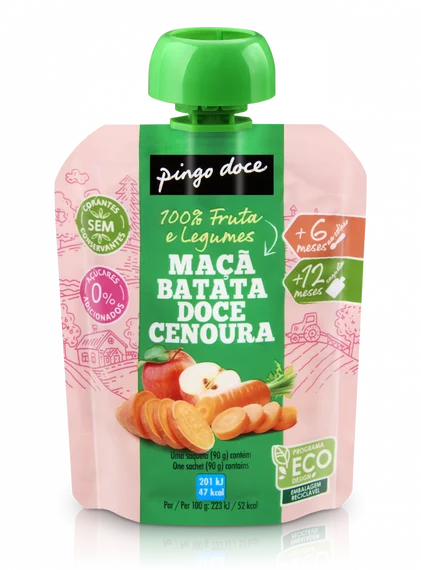 Bolsa De Fruta Maçã, Batata Doce E Cenoura Pingo Doce 0.09Kg