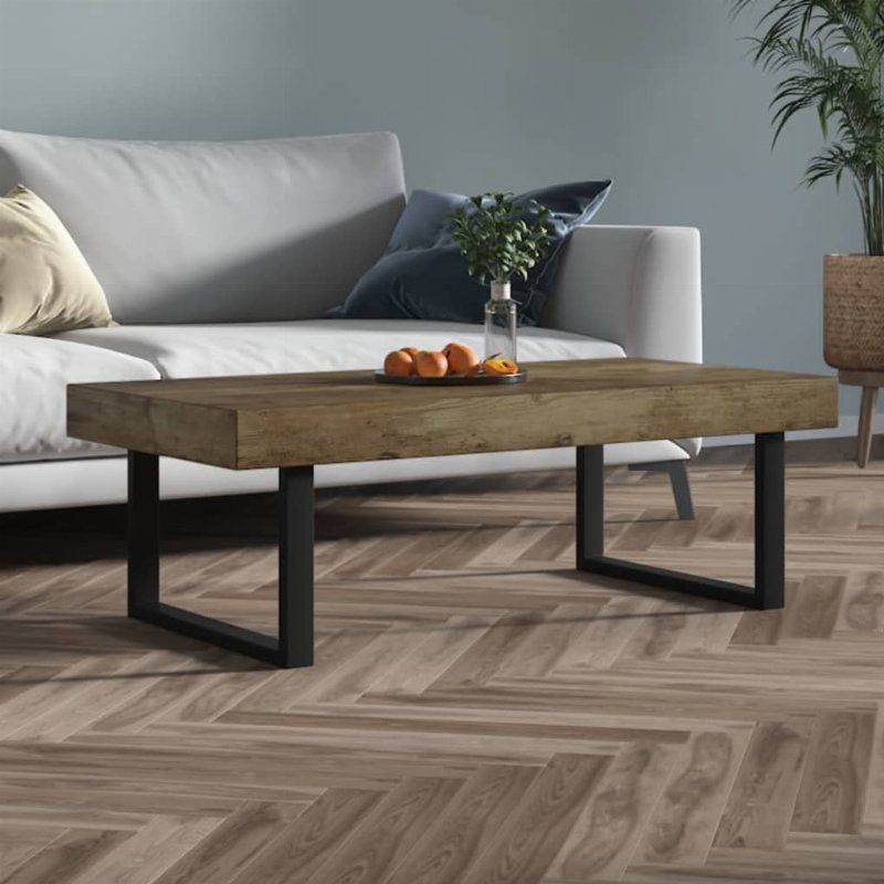 Hkh Mesa De Centro Mdf E Castanho - Escuro E Preto Em Ferro