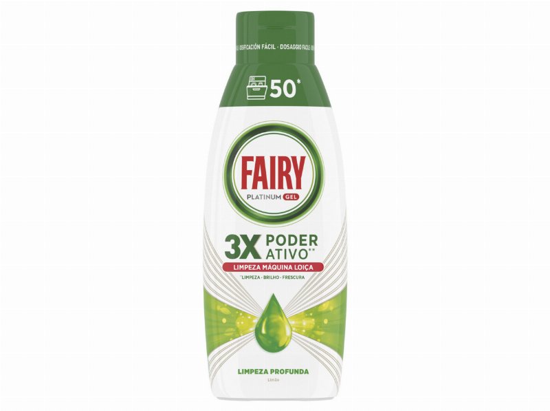 Detergente Loiça Máquina Gel Fairy Platinum Limpeza Prof 900 ml