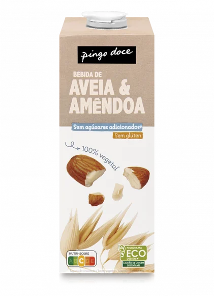Bebida Vegetal De Aveia E Amêndoa Sem Açúcar Pingo Doce 1L