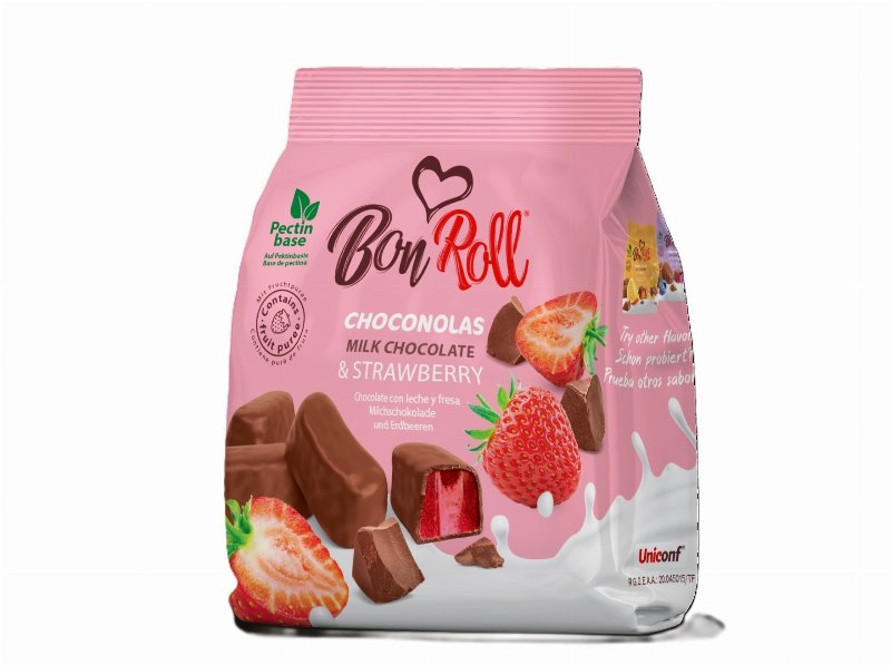 Gomas Bon Roll Morango Cobertas Chocolate De Leite 80 gr