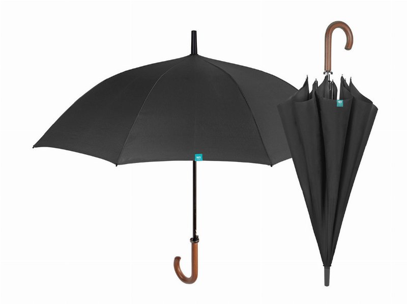 Guarda-Chuva Longo Automático Punho De Madeira Preto
