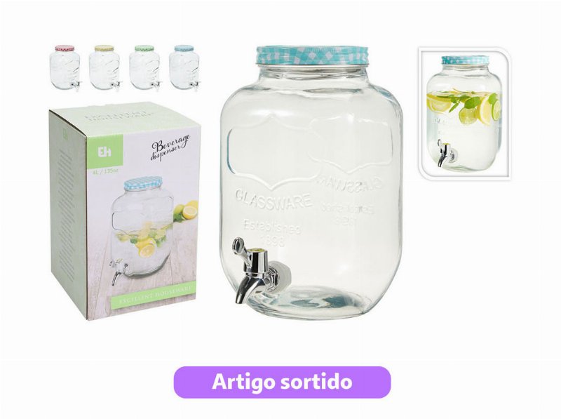 Dispensador Bebidas Eh Vidro 4 l Cores Sortidas