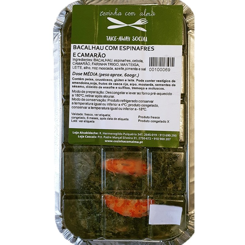 Bacalhau Com Espinafres E Camarão 1 Dose 2 Pessoas 700 g