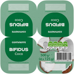 Iogurte Bifidus Triplo 0% Coco Continente 500 gr (4 Un)