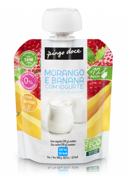Bolsa De Fruta Morango E Banana Com Iogurte Pingo Doce 0.09Kg