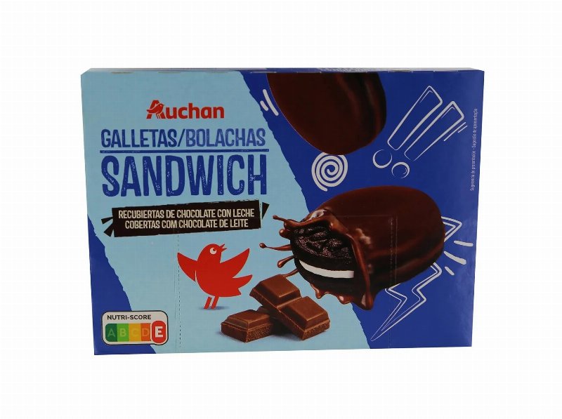 Bolacha Auchan Sandwich Cobertas Com Chocolate Leite 252 g
