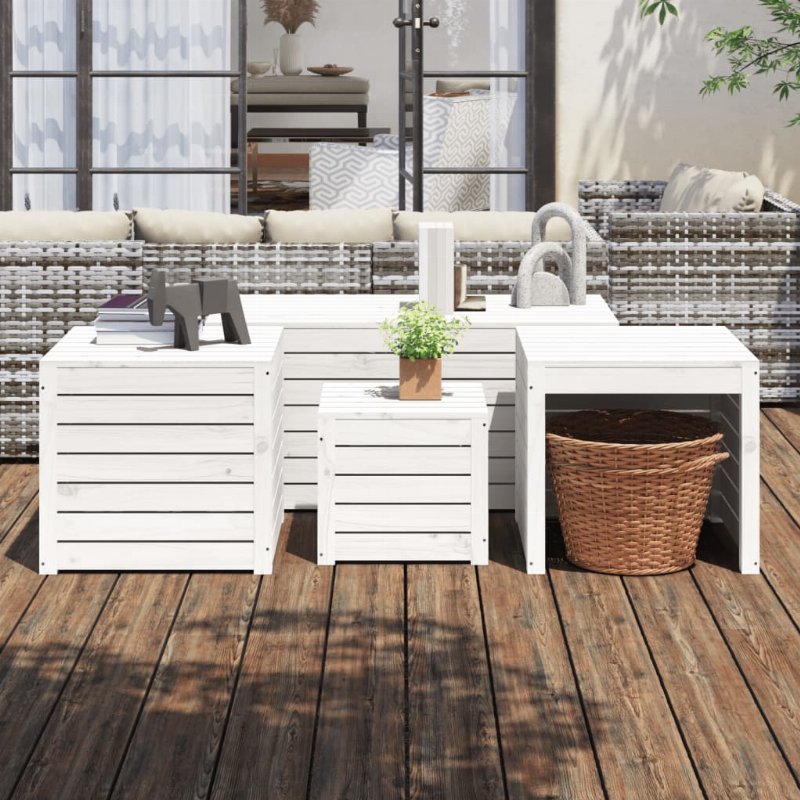 Hkh 4 Pcs Conjunto De Caixas De Jardim Pinho Maciço - Branco