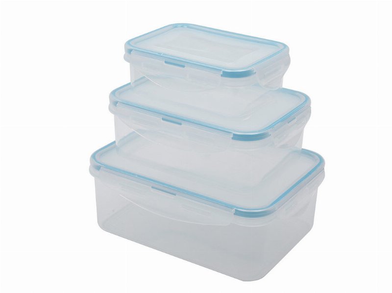 Conjunto De 3 Caixas De Plástico Retangulares Actuel Com Tampa Azul 0.29/0.64/1.28 l