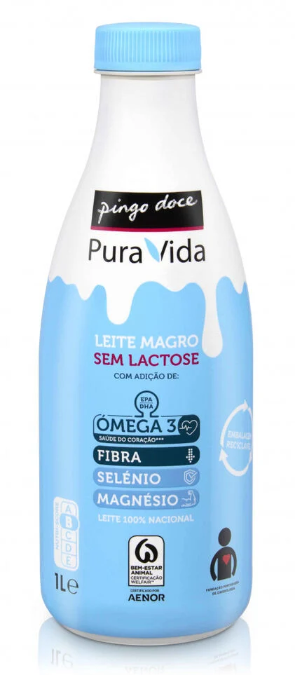 Leite Magro Sem Lactose Enriquecido Em Ómega 3 E Minerais Pura Vida 1L