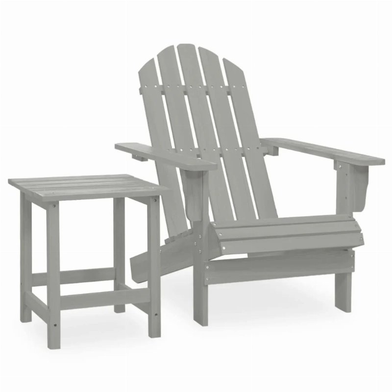 Hkh Cadeira De Jardim Adirondack Com Mesa Madeira De Abeto - Cinzento