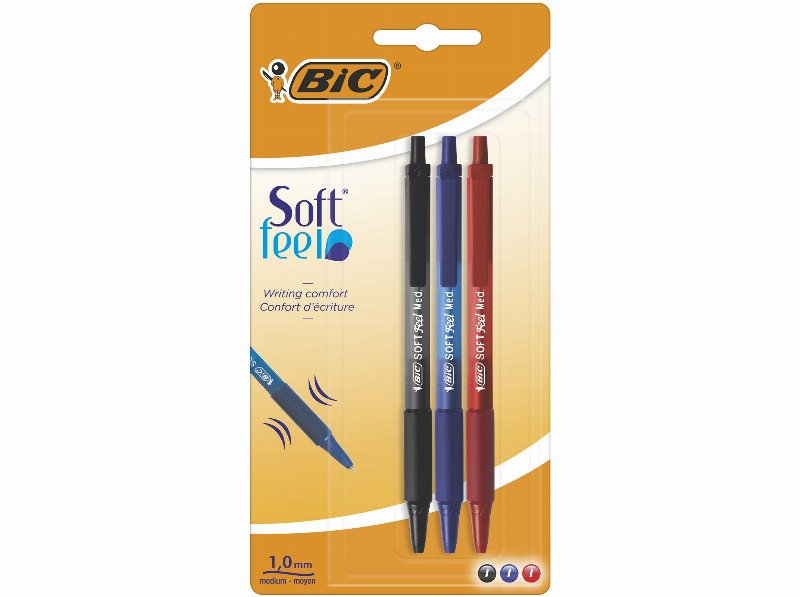 Esferográfica Soft Feel Bic Clic Grip 3 Unidades