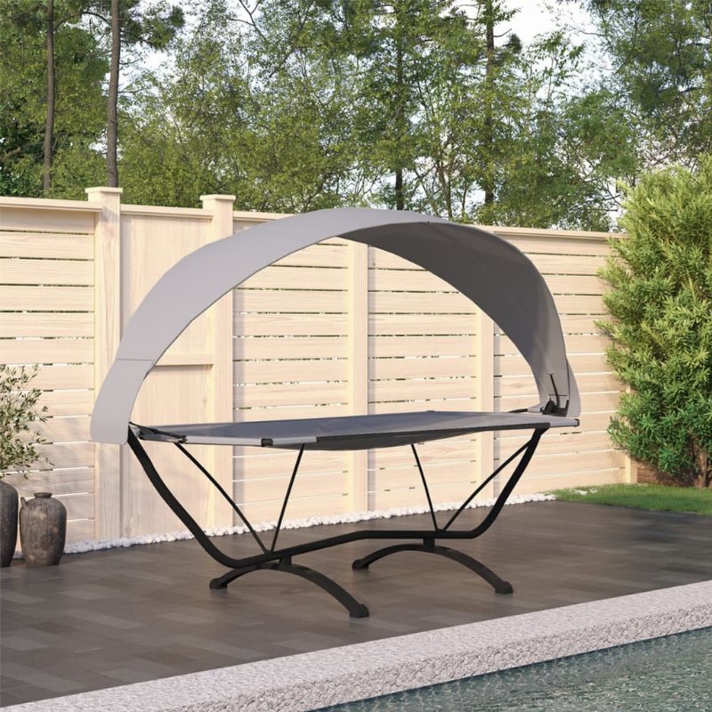 Hkh Espreguiçadeira Exterior C/ Toldo Aço E Tecido Oxford Cinzento - Cinzeto