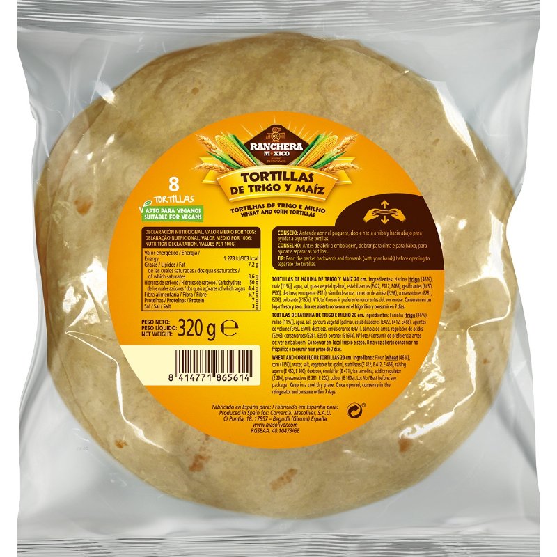 Tortilhas De Milho E Milho 8 Unidades 320 g