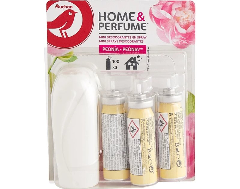 Ambientador Auchan Mini Spray Peónia Com Recargas 3X15 ml